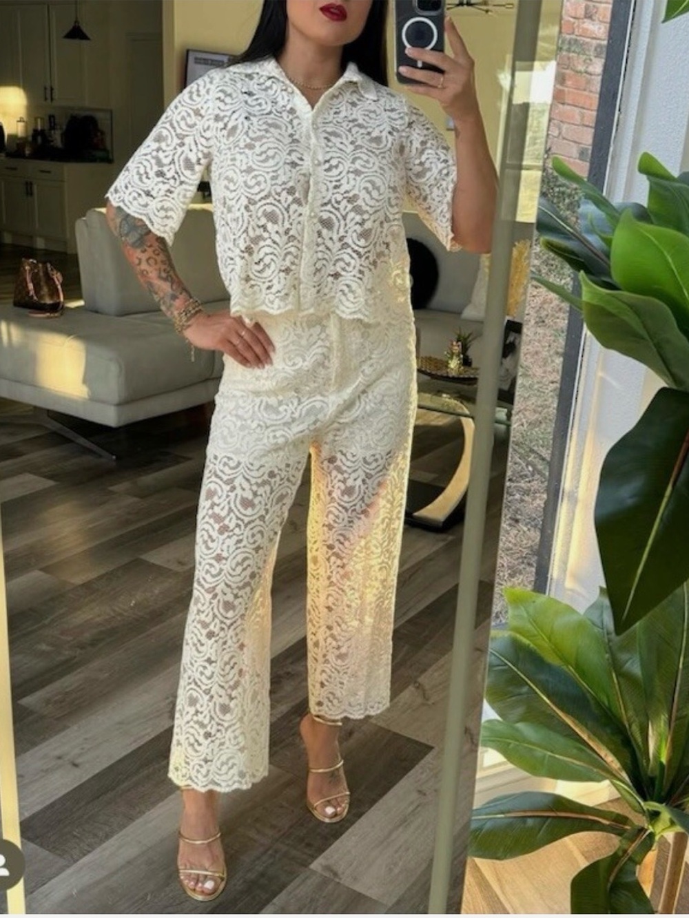 ZARA WOMAN NWR LACE DETAIL CROPPED PANTS ECRU | 8786/515